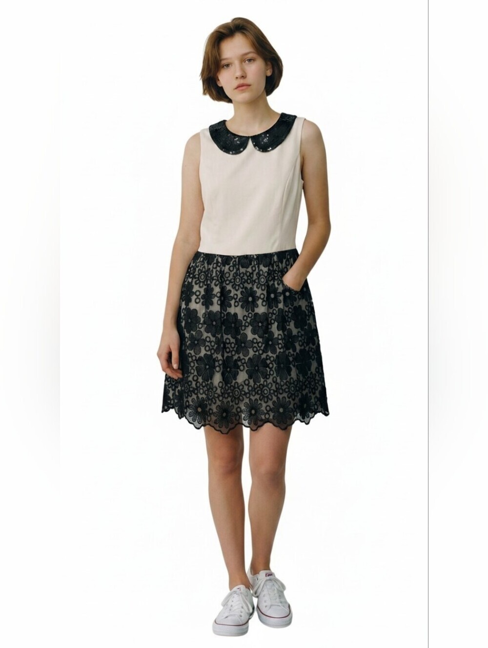 Kensie Elegant Black and White Sleeveless Dress